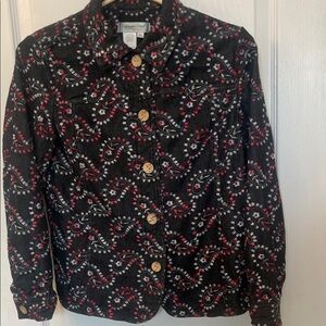 Coldwater Creek Black Denim Jacket with Red, Blue and White Paisley